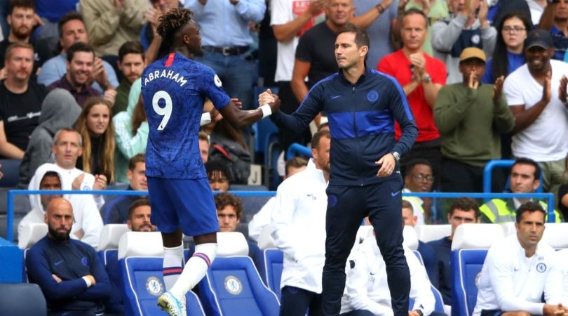 Frank Lampard shakes hands with Tammy Abraham at Chelsea