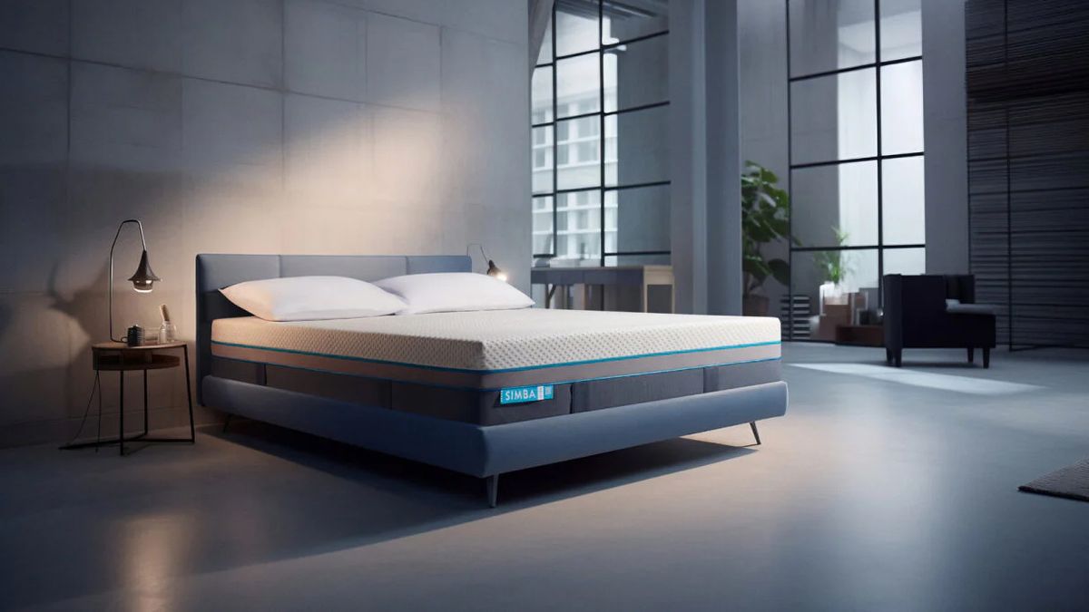 The Simba Hybrid Ultra Mattress placed on a bedframe in a stylish industrial bedroom