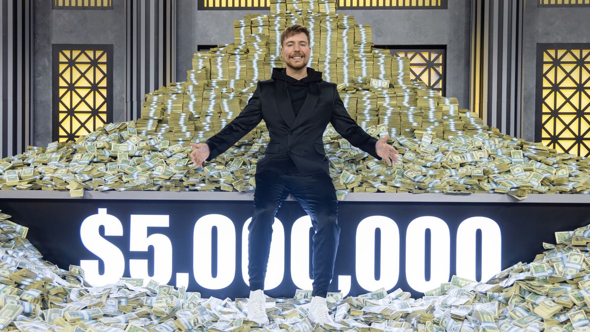 MrBeast poses with $5 million.