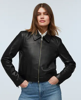 madewell, Chaqueta encogida con cremallera frontal en cuero