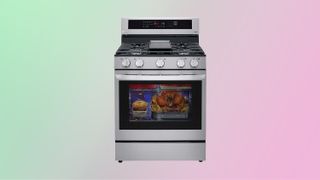 LG LRGL5825F gas range with five burners, available in black stainless steel and stainless steell