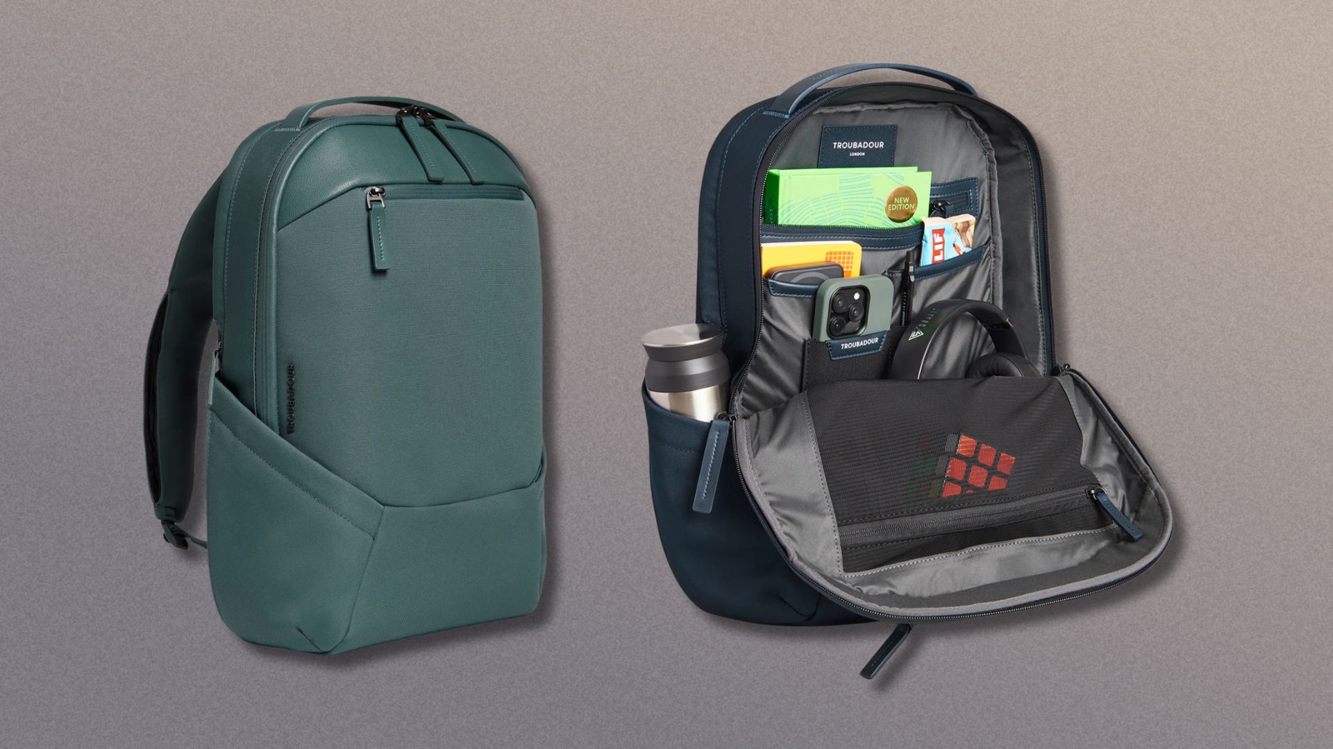 The Troubadour Apex backpack, along with all the things that will fit inside it.