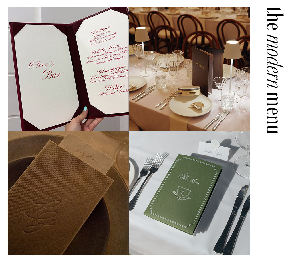 four images of custom menus from weddings.