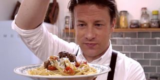 Jamie Oliver making spaghetti.
