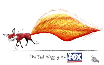 Political cartoon U.S. Fox news tail wagging