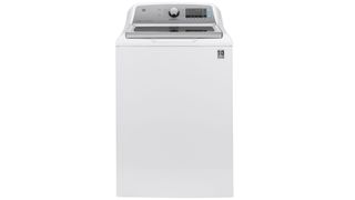 A white GE washing machine on a white background