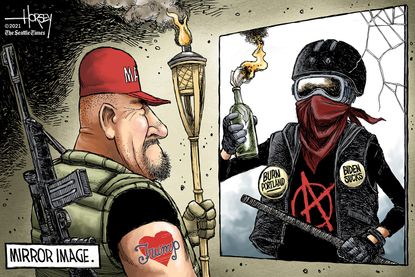 Political Cartoon U.S. maga antifa
