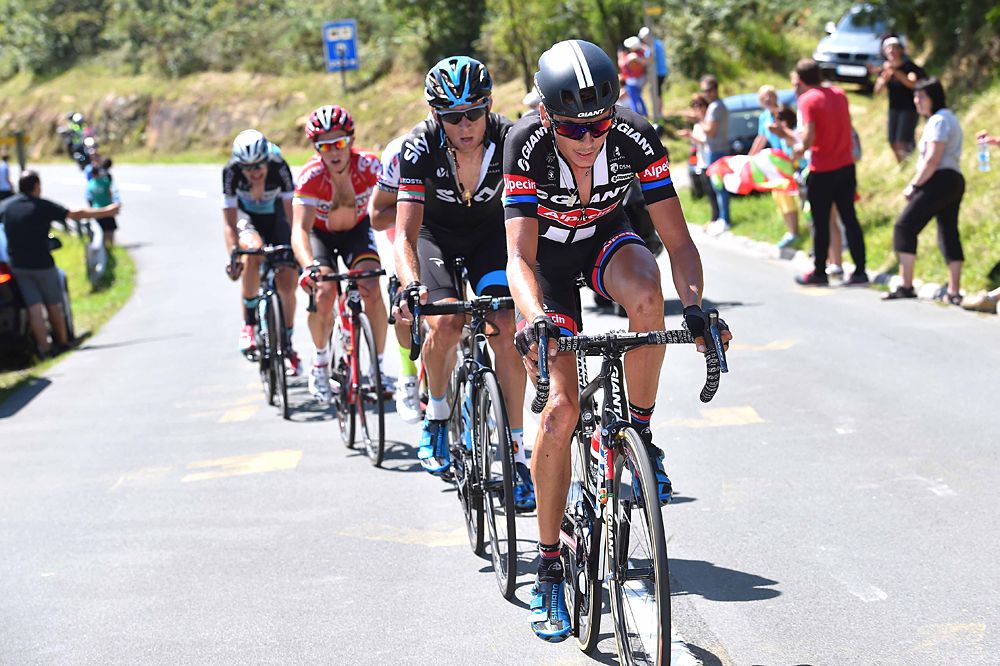Warren Barguil (Giant-Alpecin) leads the breakaway on the climb
