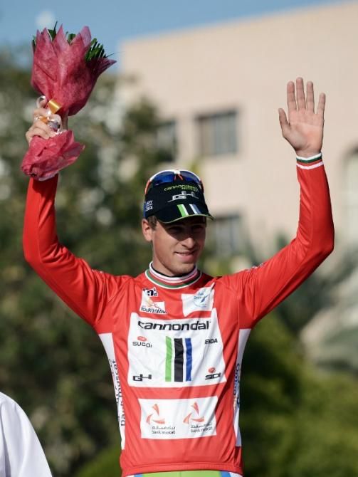 Peter Sagan gets the red leader's jersey