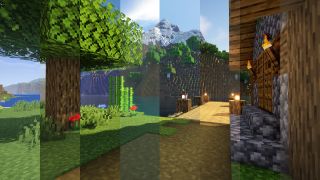 Minecraft shaders - a comparison of 8 shaders in one screenshot