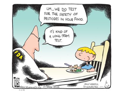 Political cartoon FDA food safety testing