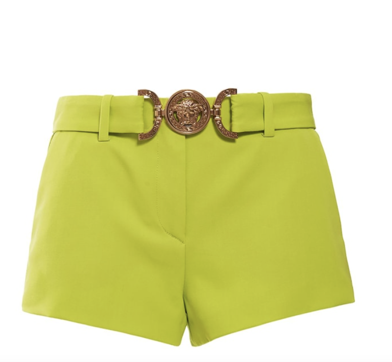 Versace, Logo belted wool twill mini shorts
