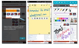 Smart select (left), Action memo (middle), Screen write (right). Click to enlarge