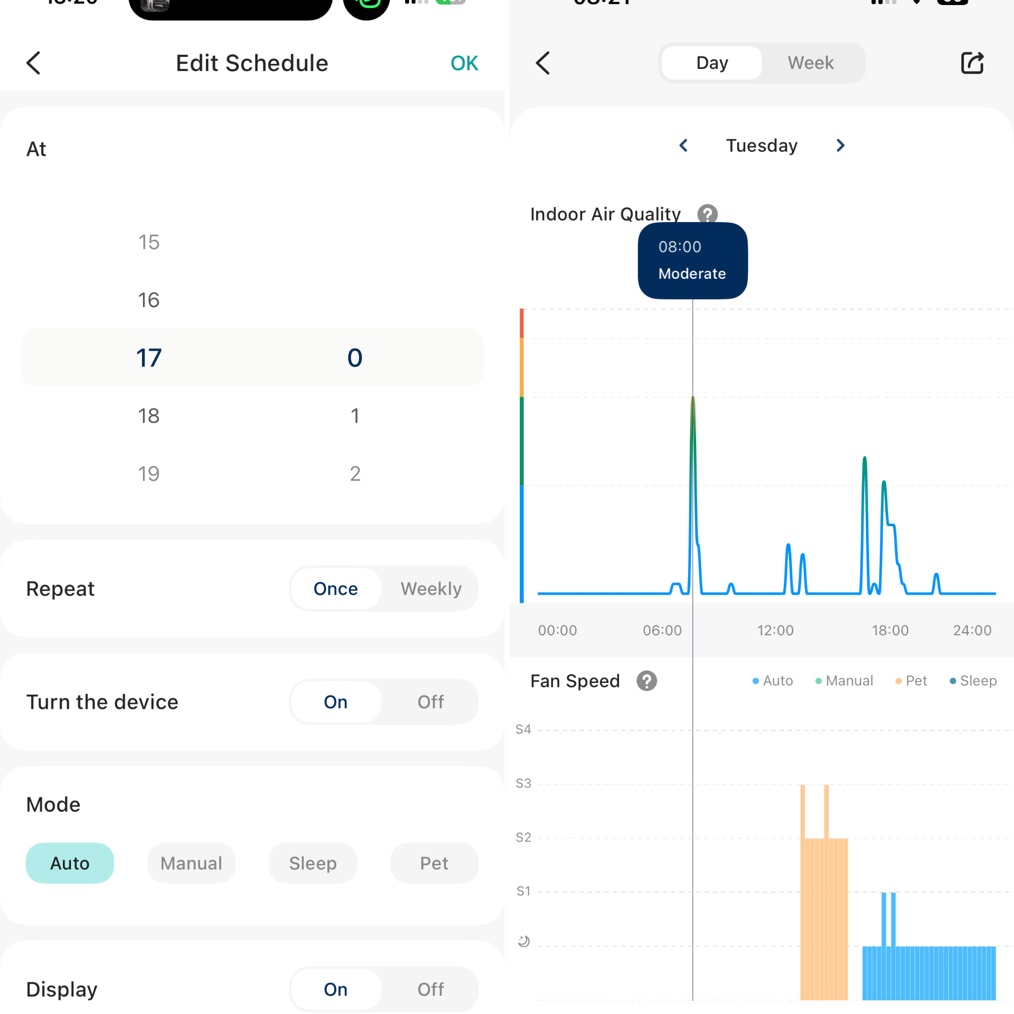 VeSync in-app features for the Levoit Vital 100S