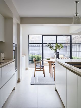 minimalist kitchen with grey walls