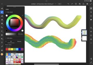 Adobe Fresco running on an iPad Air