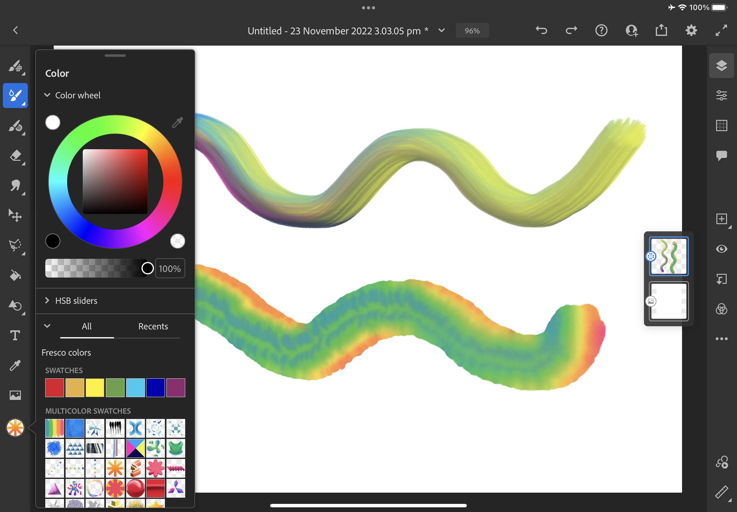 Adobe Fresco rodando em um iPad Air