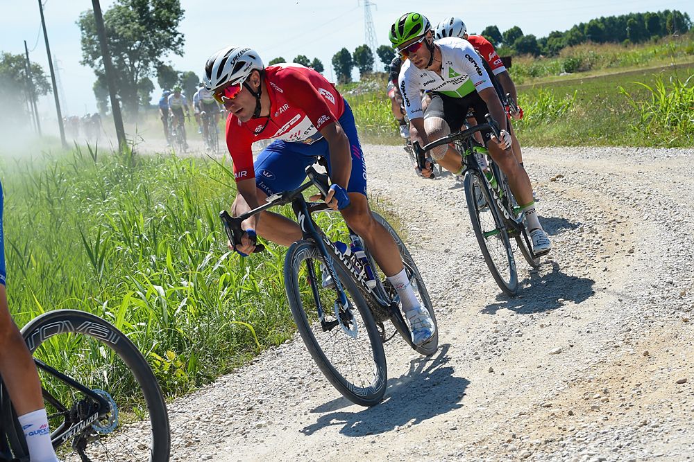 Elia Viviani (Quick-Step Floors) on the dirt roads during stage 4 at Adriatica Ionica Race
