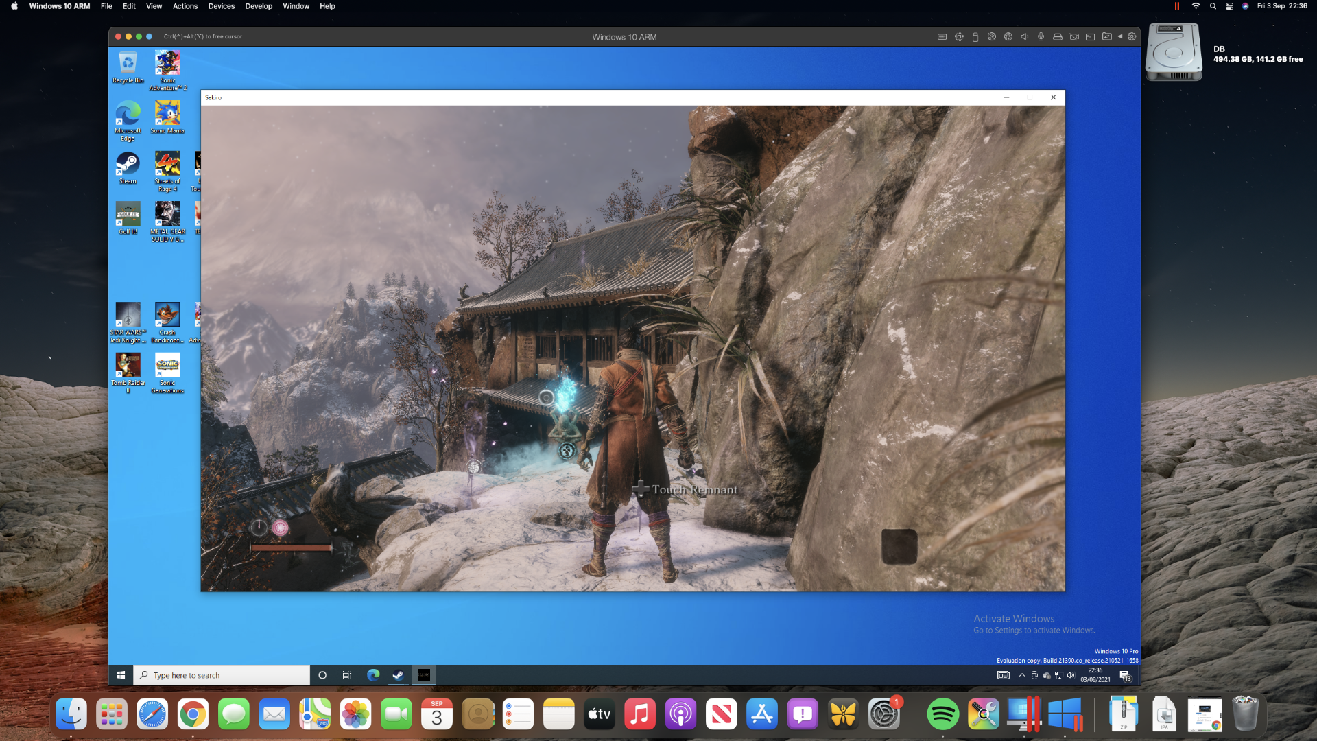 Sekiro running in Parallels Desktop on a Mac mini M1