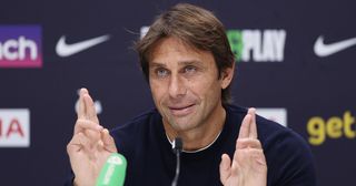 Tottenham Hotspur coach Antonio Conte during a press conference at Tottenham Hotspur Training Centre on October 17, 2022 in Enfield, England.