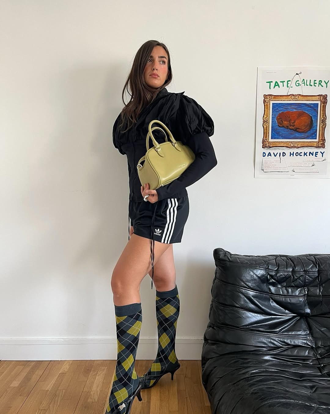 woman wearing knee high sock outfit