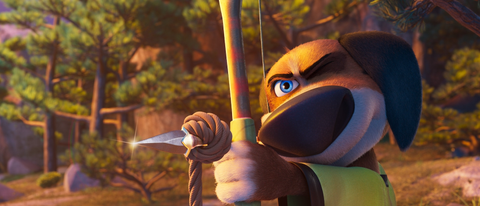 Hank with a bow and arrow in Paws of Fury