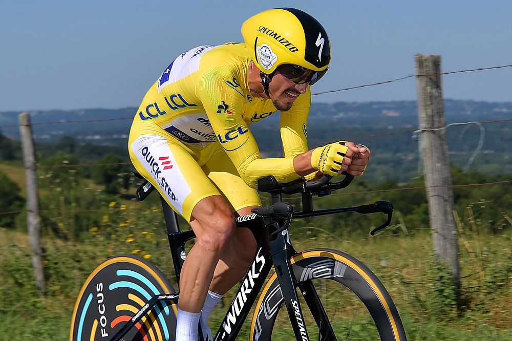 Julian Alaphilippe (Deceuninck-QuickStep) wins the time trial at the Tour de France