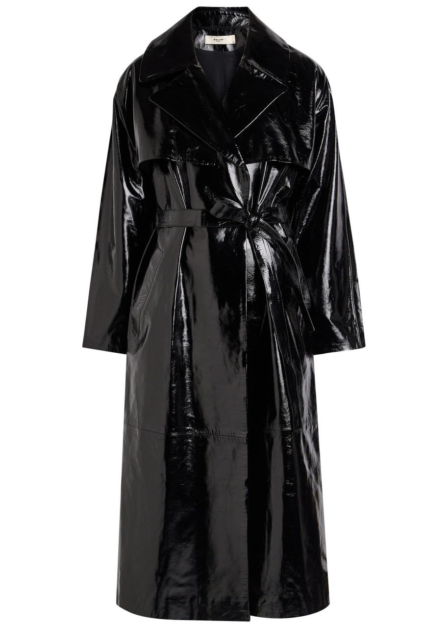 Karla Belted Patent Leather Trench Coat