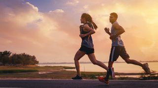Man and woman running
