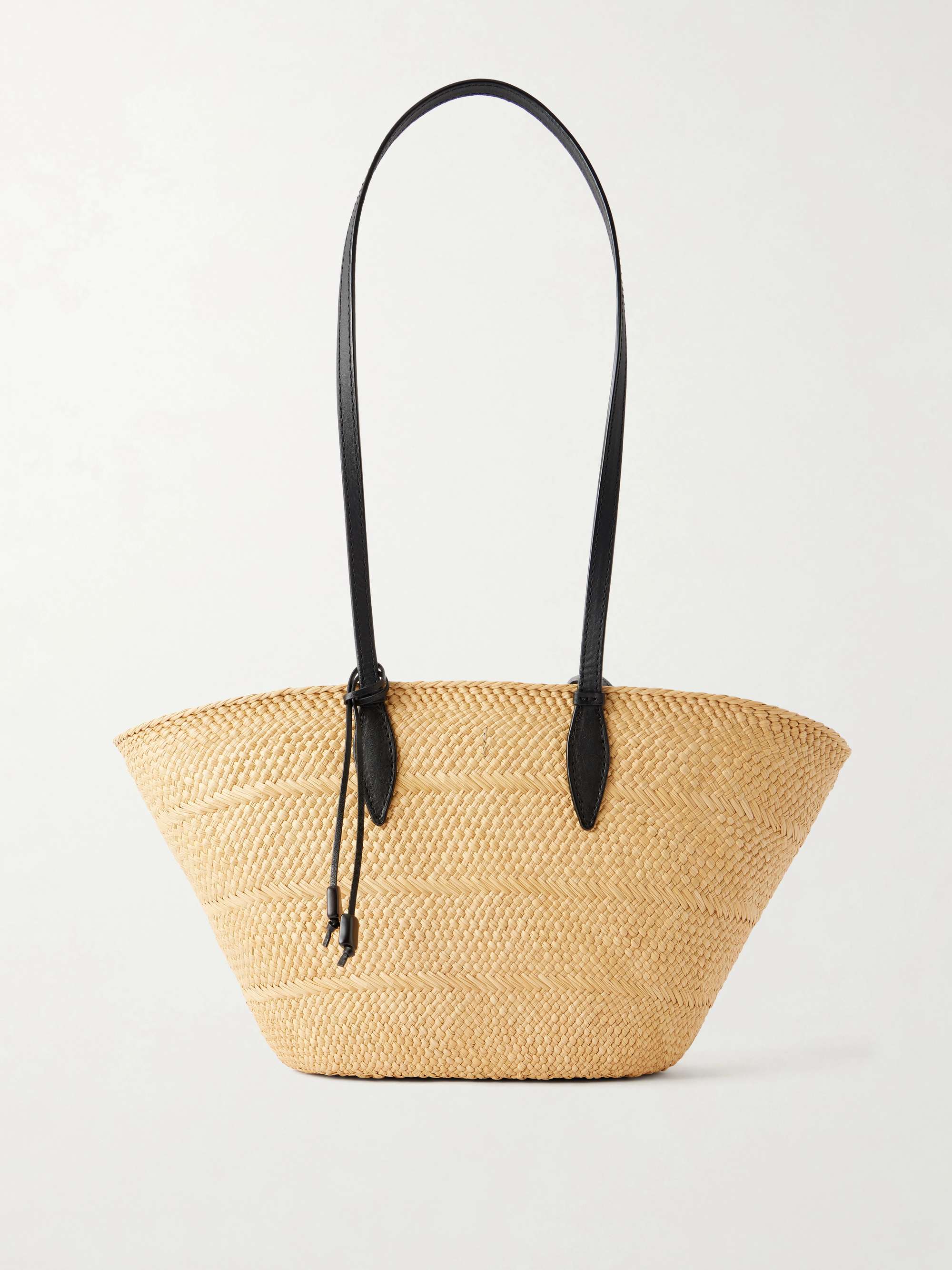 Trapeze Basket Leather-Trimmed Raffia Tote