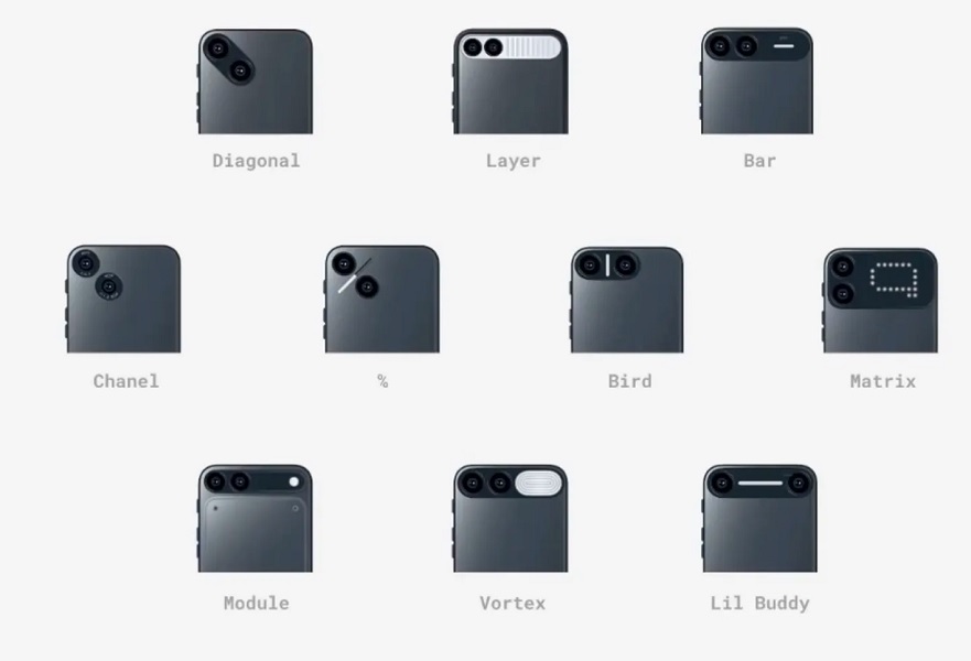Um membro dos designs da equipe do Small Android Phone para o potencial conjunto de câmeras.