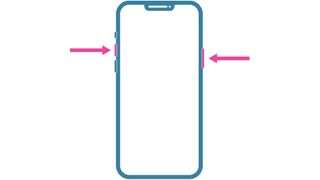 Graphic highlighting the volume and side buttons on an iPhone with Face ID, showing how to take a screenshot