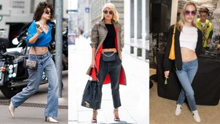 three women in low rise jeans
