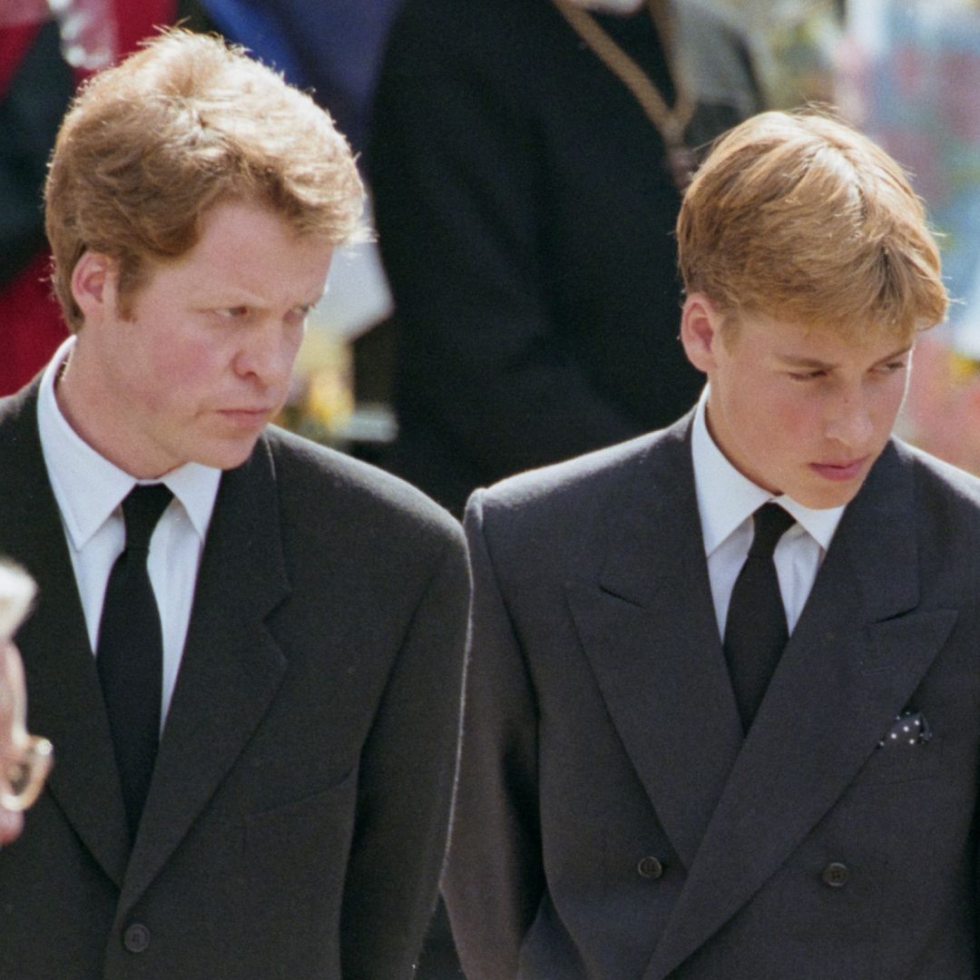 Princess Diana&#039;s brother, Charles Spencer, 9th Earl Spencer, and her sons, Prince William and Prince Harry, at her funeral service at Westminster Abbey on September 6, 1997
