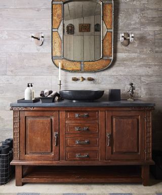 bathroom with vintage wooden vanity unit