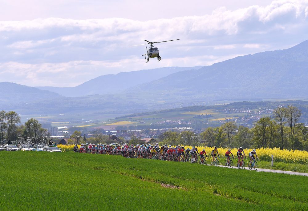 The peloton in action during stage 2 at Tour de Romandie