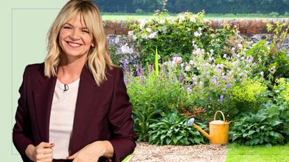 picture of english garden and a cut out of zoe ball at red nose event