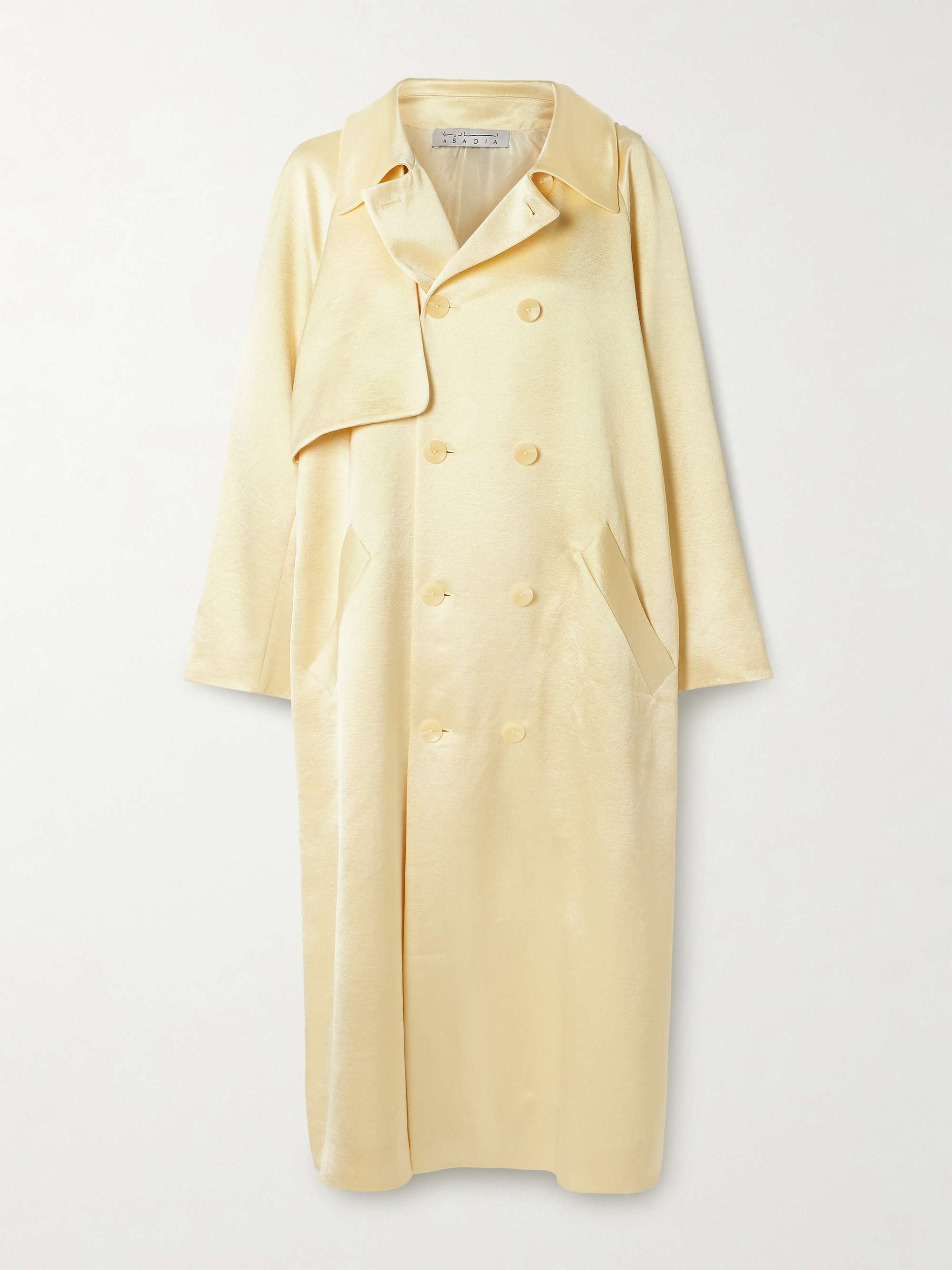 Double-Breasted Satin-Twill Trench Coat
