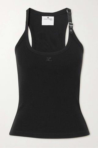 Courrèges Buckle-Embellished Faux Leather-Trimmed Ribbed Cotton-Blend Tank