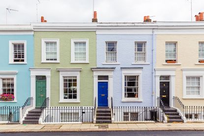 Multi-coloured terraced houses in Notting Hill