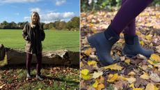 Two images of Caroline Parr wearing the Merry People Tully boots