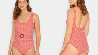Long Tall Sally Red Gingham Belted Swimsuit