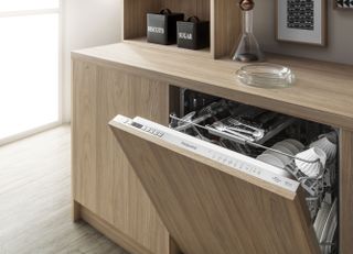 contemporary ktichen with integrated dishwasher by hoptpoint availabe from ao