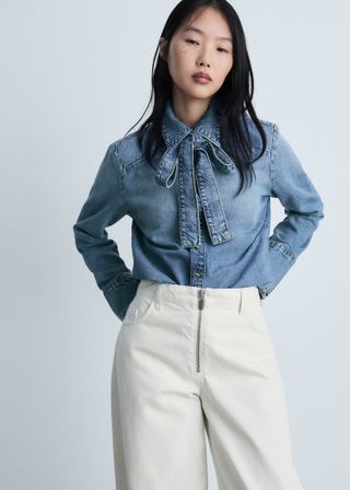 Denim Shirt With Bow - Women | Mango United Kingdom