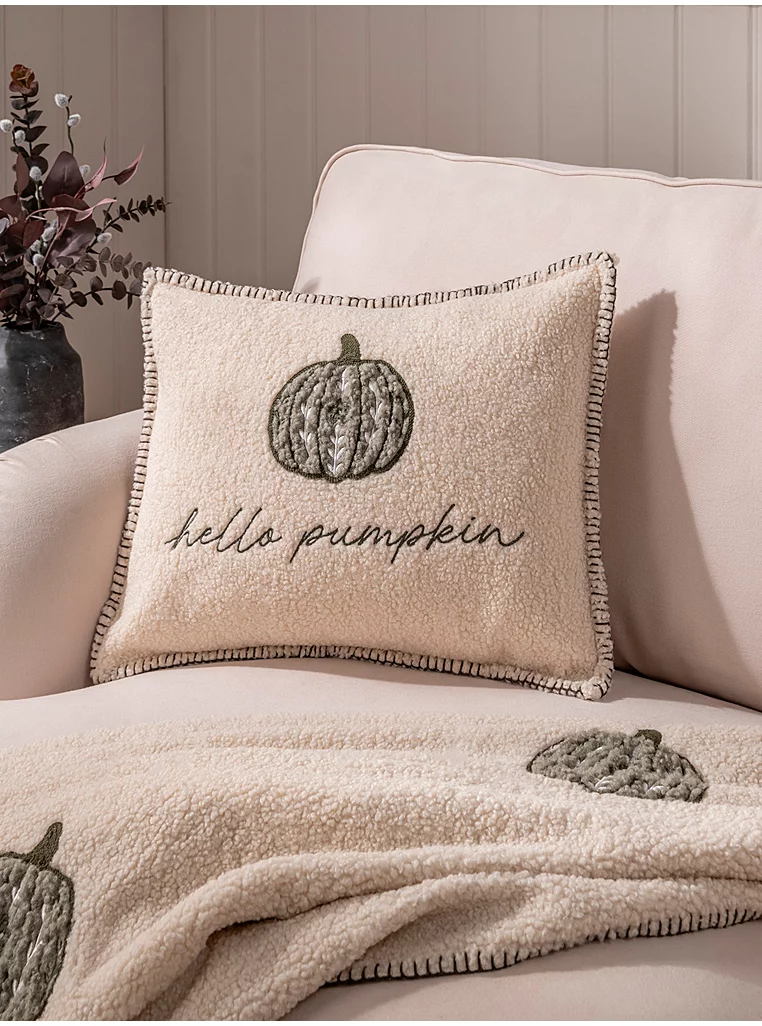 Stacey Solomon Green &amp;amp; Natural Sherpa Pumpkin Cushion