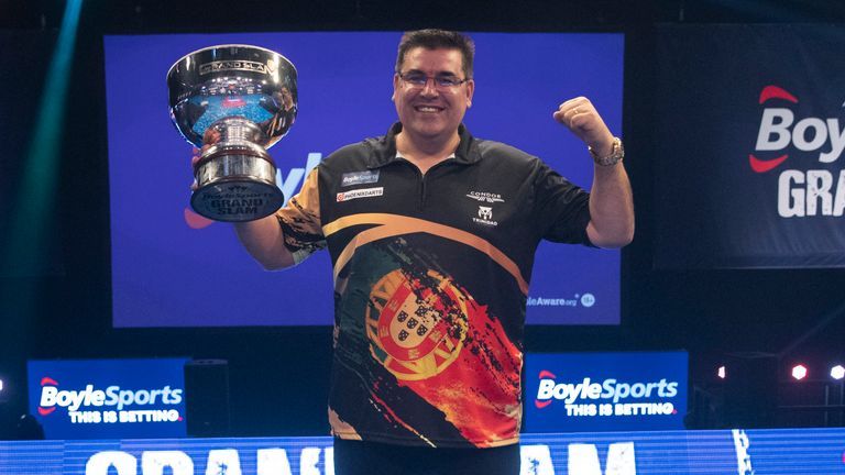 Jose de Sousa celebrating victory at the Grand Slam of Darts