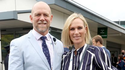 Mike Tindall and Zara Tindall attend Wimbledon Championships Tennis Tournament at All England Lawn Tennis and Croquet Club on July 07, 2021 in London, England.