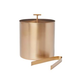 Metal Ice Bucket with Tongs and a lid in a gold finish