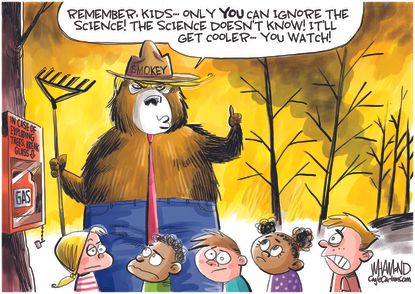 Political Cartoon U.S. Trump wildfires smokey the bear