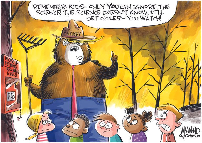 Political Cartoon U.S. Trump wildfires smokey the bear